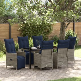 Conjunto de Jantar vidaXL de 7 Peças com Almofadas em Rattan Cinza