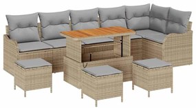 Conjunto de Sofás de Jardim vidaXL de 10 Peças com Almofadas Bege Vime
