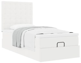 Cama otomana com colchão 90x200 cm couro artificial branco