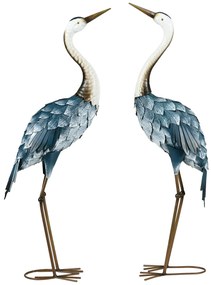 Conjunto de 2 Peças Estátuas de Jardim de Cegonha em Aço Esculturas para Exteriores Decoração de Relvado Patio 26x15x74 cm Azul