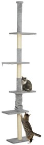 PawHut Arranhador para Gatos do Chão ao Teto 225-275 cm Torre para Gatos com Múltiplas Plataformas Sistema Anti-Tombo Cinza