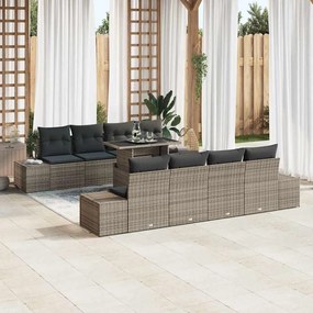 vidaXL Conjunto de Sofá de Jardim 9 Peças com Almofadas Cinzas em Rattan Sintético