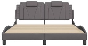 Estrutura de cama c/ luzes LED 160x200cm couro artificial cinza