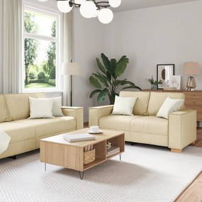 Conjunto de Sofá 3 Peças com Almofadas em Tecido Creme