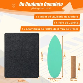 Placa de balanço de madeira com cobertor de rolo para treinamento, skate, hóquei, snowboard, surf, 75x25.5 cm Verde