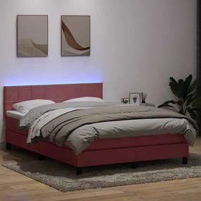 vidaXL Cama box spring c/ colchão e LED 140x210 cm veludo Rosa