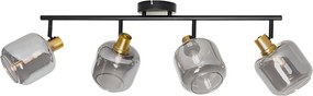 Candeeiro de teto com focos preto com dourado e vidro fumê 4 luzes - Zuzanna