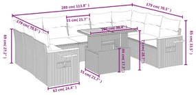 10 pcs conjunto de sofás p/ jardim com almofadões vime PE bege