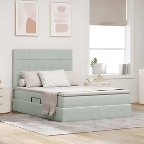 vidaXL Cama com arrumação e LED Cinzento-claro 140 x 200 cm Veludo