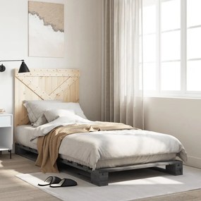 vidaXL Estrutura de cama com cabeceira 90x200 cm pinho maciço cinzento