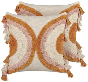 Conjunto de 2 almofadas decorativas tufadas em algodão multicolor 45 x 45 cm LABLAB Beliani