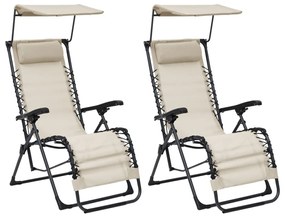 Cadeiras de pátio dobráveis 2 pcs textilene cor creme
