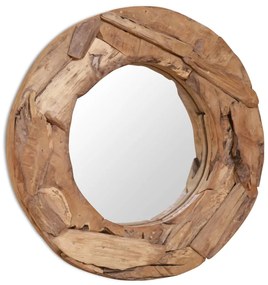 vidaXL Espelho decorativo em teca 60 cm redondo