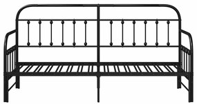 Estrutura de Cama Daybed com Cama de Rodízio Preta 80x200 cm Aço