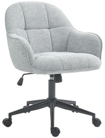 HOMCOM Cadeira de Escritório Encosto Assento Acolchoado Altura Ajustável Giratório 360° Base Preta Revestimento Tecido Cinza | Aosom Portugal