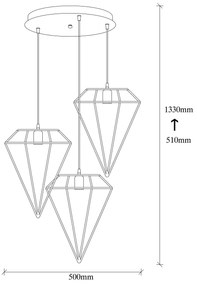 Candeeiro Suspenso Elmas – Preto – Diâmetro 50 cm, Altura 133 cm