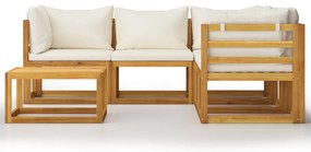 6 pcs conjunto lounge jardim c/ almofadões acácia maciça creme