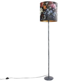 Candeeiro de pé vintage cinzento antigo com abajur floral 40 cm - Simplo Art Deco,Retro