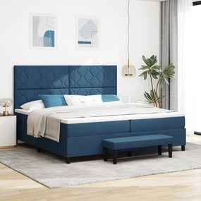 vidaXL Cama Box Spring com Colchão &amp; Banco Azul 200x200 cm Tecido