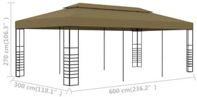 Gazebo 6x3x2,7 m 180 g/m² cinzento-acastanhado