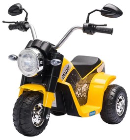 HOMCOM Motocicleta Elétrica Infantil com 3 Rodas Triciclo a Bateria 6V para Crianças de 18-36 Meses com Farol Buzina 72x57x56cm  Amarelo