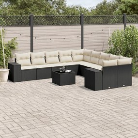 vidaXL 11 pcs conjunto sofás de jardim c/ almofadões vime PE preto