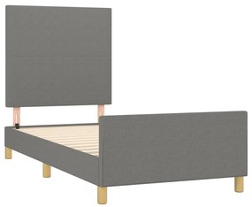 Estrutura de cama c/ cabeceira tecido 90x190 cm cinza-escuro