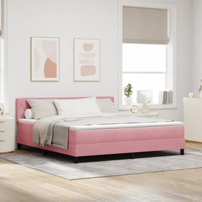 Cama Box Spring com Colchão e LED Rosa 180x200 cm Veludo
