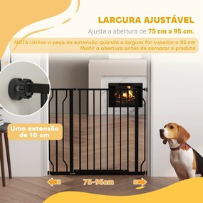 Barreira de Segurança para Cães Extensível para Escadas e Portas 75-95 cm com 1 Extensão e 10 cm Altura 76 cm Preto