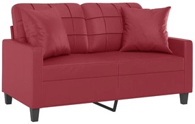 Sofá 2 lugares +almofadas 120cm couro artificial vermelho tinto