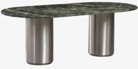 Mesa De Jantar Oval 220 X 110 Cm Luceida Mármore Verde Udaipur & Aço Inoxidável Escovado - Sklum