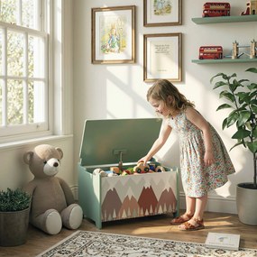 Baú de Brinquedos Organizador de Brinquedos para Crianças de 3 a 8 Anos com Estampado em Animaos 60x37x39 cm Verde