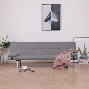 Sofá-cama com duas almofadas poliéster cinzento claro