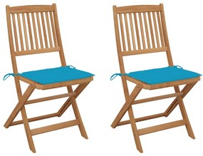 vidaXL Cadeiras de jardim dobráveis c/ almofadões 2 pcs acácia maciça