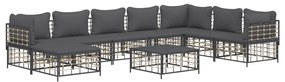 9 pcs conjunto lounge de jardim c/ almofadões vime PE antracite