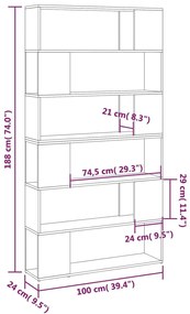 Estante/divisória 100x24x188 cm branco brilhante