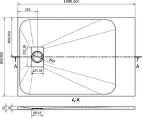 Mexen Hugo base de duche retangular SMC 160 x 90 cm, branco - 42109016