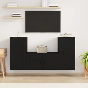 vidaXL Conjunto móveis de TV 3 pcs madeira processada preto
