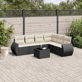7 pcs conjunto de sofás p/ jardim c/ almofadões vime PE preto