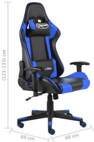 Cadeira de gaming giratória PVC azul