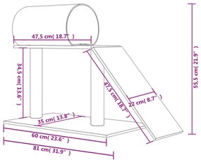 Postes arranhadores p/ gatos túnel/escada 55,5 cm cinza-escuro