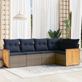 vidaXL 5 pcs conjunto sofás p/ jardim c/ almofadões vime PE cinzento