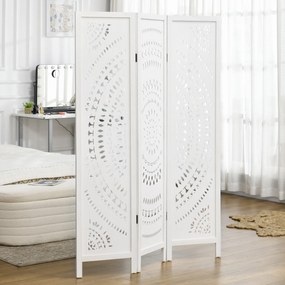 Biombo Dobrável de 3 Painéis de Madeira 120x170 cm Biombo Separador de Ambientes com Padrões Gravados Elegantes Branco