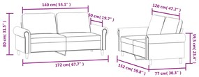 2 pcs conjunto de sofás com almofadões veludo cinzento-claro