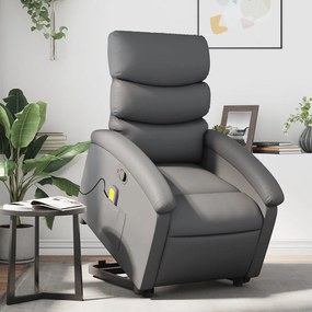 Poltrona massagens reclinável elevatória couro artif. cinzento
