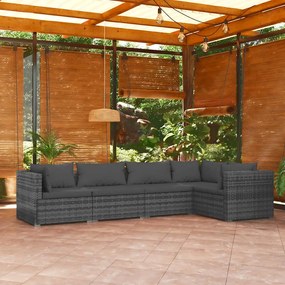 5 pcs conjunto lounge de jardim c/ almofadões vime PE cinzento