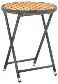 Mesa de chá 60 cm vime PE e madeira de acácia maciça cinzento