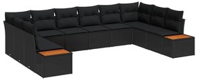 vidaXL Conjunto de Sofá de Jardim 10 pcs Preto Rattan Sintético