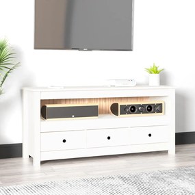 Móvel de TV 114x35x52 cm madeira de pinho maciça branco