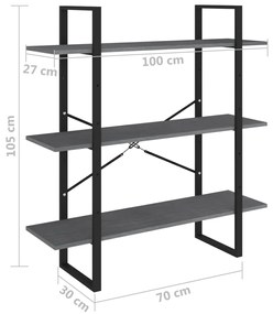 Estante com 3 prateleiras 100x30x105 cm pinho maciço cinzento